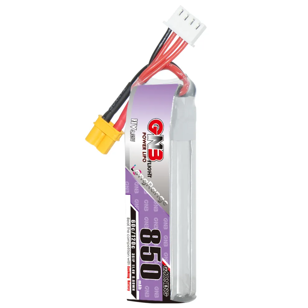 GAONENG GNB LiHV 3S 11.4V 850mAh 60C XT30 LiPo Battery Long Range