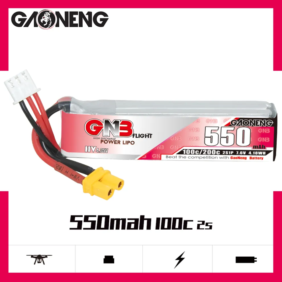 GAONENG GNB LiHV 2S 7.6V 550mAh 100C XT30 LiPo Battery Long Type - Image 5
