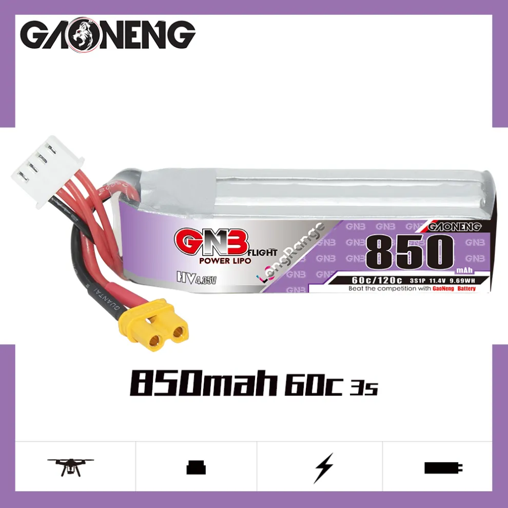 GAONENG GNB LiHV 3S 11.4V 850mAh 60C XT30 LiPo Battery Long Range - Image 5