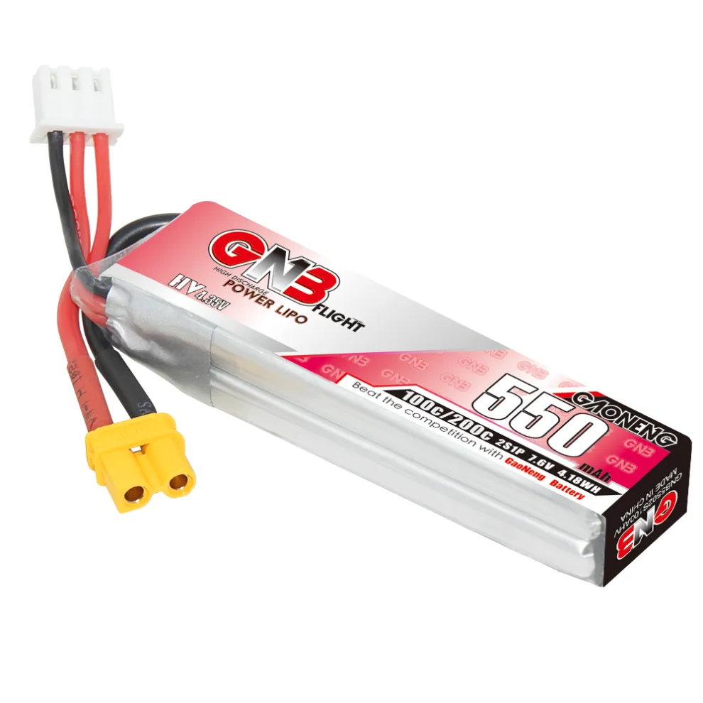 GAONENG GNB LiHV 2S 7.6V 550mAh 100C XT30 LiPo Battery Long Type - Image 4