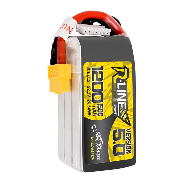 Tattu R-Line Version 5.0 1200mAh 6S 150C 22.2V Lipo Battery Pack with XT60 Plug